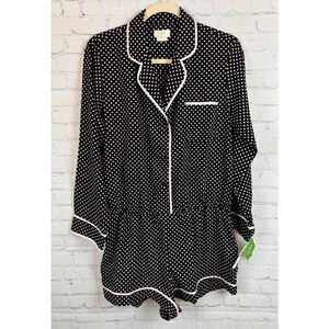 KATE SPADE NEW YORK black white polka dot sleep lounge romper jumpsuit L NWT